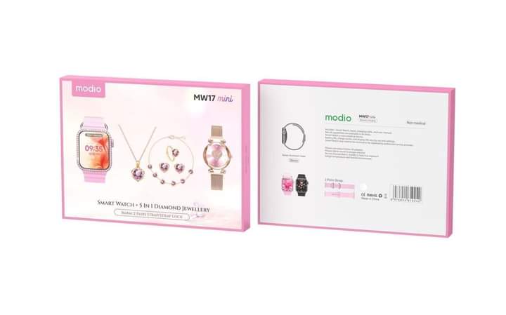 𝐌𝐨𝐝𝐢𝐨 𝐌𝐖𝟏𝟕 𝐌𝐢𝐧𝐢 𝐋𝐚𝐝𝐢𝐞𝐬 𝐒𝐦𝐚𝐫𝐭 𝐖𝐚𝐭𝐜𝐡 𝐰𝐢𝐭𝐡 𝟑𝟔𝐦𝐦 𝐃𝐢𝐬𝐩𝐥𝐚𝐲 𝟐 𝐏𝐚𝐢𝐫 𝐒𝐭𝐫𝐚𝐩 𝐚𝐧𝐝 𝟓 𝐢𝐧 𝟏 𝐃𝐢𝐚𝐦𝐨𝐧𝐝 𝐉𝐞𝐰𝐞𝐥𝐥𝐞𝐫𝐲 𝐂𝐨𝐦𝐛𝐨 𝐏𝐢𝐧𝐤